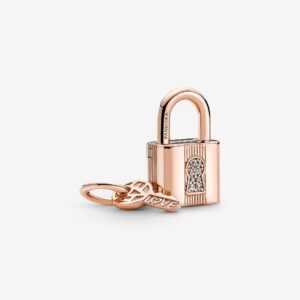 Originale Pandora 780088C01 Argento Sterling 925 Charm Pendente Lucchetto e Chiave dell'Amore da incidere Placcatura in Oro Rosa 14k