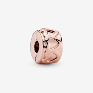 Originale Pandora 781978 Argento Sterling 925 Charm Clip Fascia di cuori Placcatura in Oro Rosa 14k