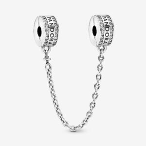 Originale Pandora 792057CZ Argento Sterling 925 Catena di Sicurezza Logo Pandora Safety Chain Clip Charm
