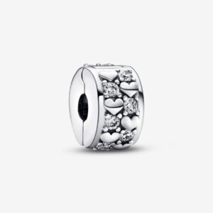 Originale Pandora 792235C01 Argento Sterling 925 Charm Clip Cuori e Pietre
