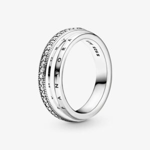 anellopavè1 Originale Pandora 199040C01 54 Misura Argento Sterling 925 Anello Pandora con Pavé a Tripla Fascia