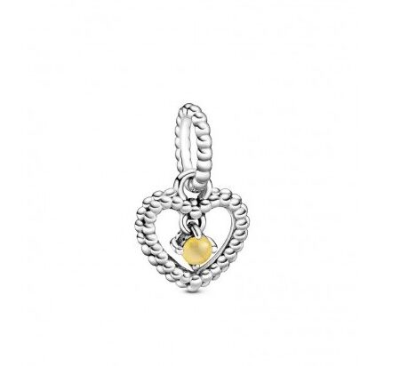charm-pandora-pendente-cuore-miele-novembre-798854c11-charm-pandora-pendente-a-cuore-miele-novembre-798854c11collezione-pandora- Originale Pandora 798854c11 Argento Sterling 925 Charm A Cuore Petalo MIELE Giallo Decorato Con Sfere